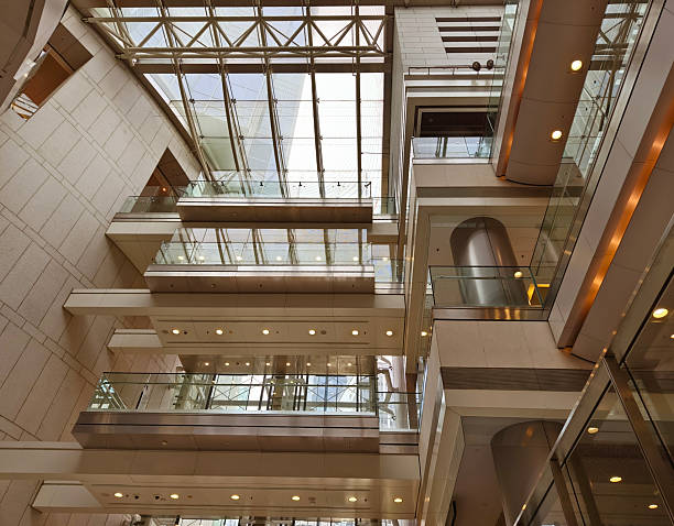 The large glass ceiling of an expansive modern building.