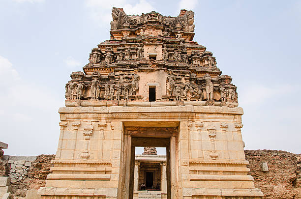 Architecture of ruins temple in Hampi, ancient Vijayanagara Empire, hindu culture and religion, UNESCO World Heritage Site, Hampi, Karnataka, India.