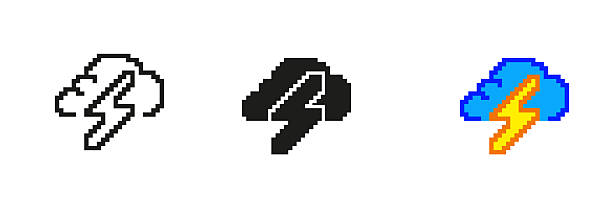 istock Storm Cloud with Lightning Icon Set In Pixel Art. Pixelated Thunderstorm Weather Symbol. Stormy Conditions Sign. Isolated Vector Illustration 2222703654