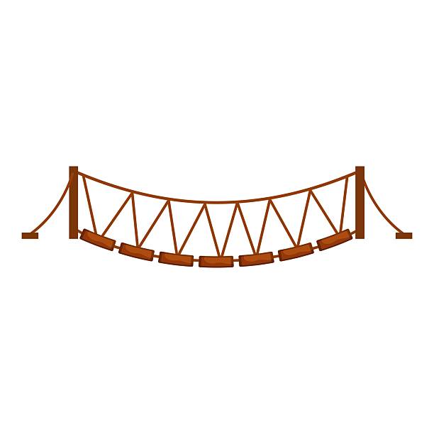 istock Wooden suspension bridge connecting two sides with ropes and planks 2222703954