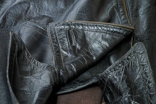 istock Old and aged black leather perfectoin 2222706114