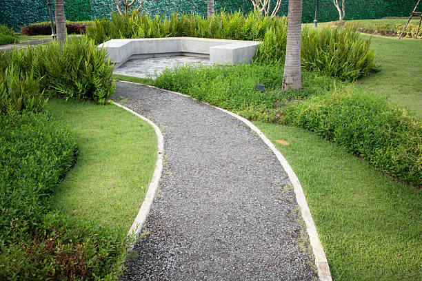 Surface of stone path on the background of resort hotel