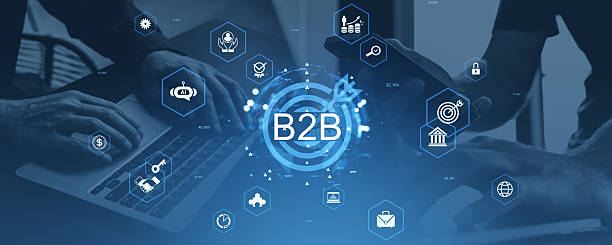 istock B2B partnership and customer collaboration concept with digital icons and business interaction on a blue background in modern tech graphic style. 2222712422
