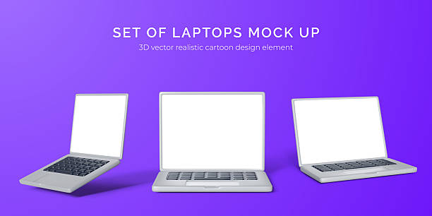 istock Laptop Mockup Set With Blank White Screens On Vibrant Purple Background, Perfect For App Design, Website Presentation, And Branding Projects. 3D Vector 2222723151