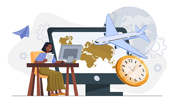 istock Raw material supply. Woman sits at computer near map and airplane. Logistics and shipping. B2b deals. Transportation of materials for factory or construction site. Flat vector illustration 2222725401
