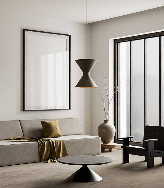 istock Natural living room harmony with modern minimalist touch. 3D illustration 2222725430