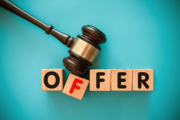 istock Gavel and toy block with OFFER 2222729548