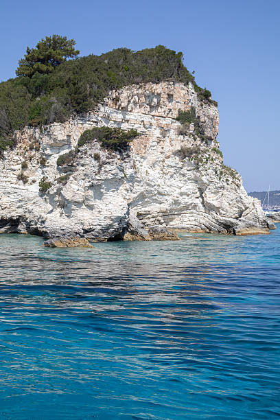 istock white limestone cliff with green trees above turquoise Ionian Sea 2222749714