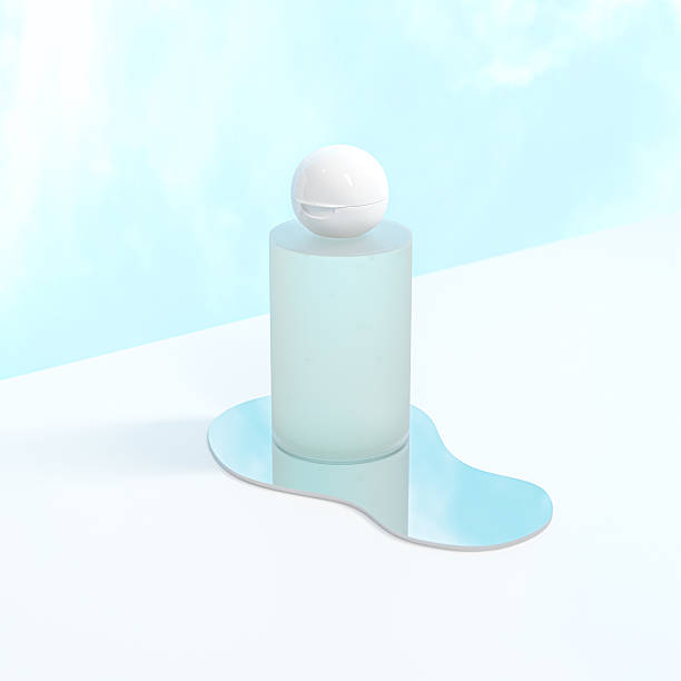 istock translucent cylindrical cosmetic bottle with ball shape flip cap mockup, white Spherical flip Cap cosmetic packaging, flat shoulder tall skincare container mockup, PET plastic squeeze bottle 2222749925
