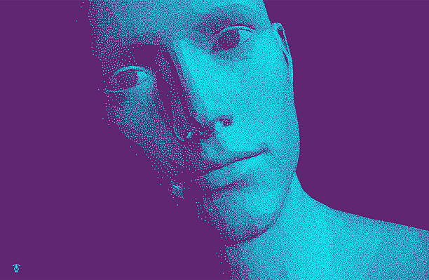 istock Network forming AI human face. Technology and robotics concept. Anonymous social masking. Cyber crime and cyber security vector illustration. 2222752644