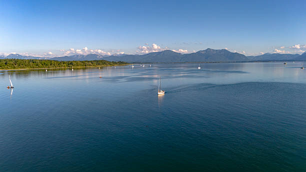 Wonderful summer landscape at Lake Chiemsee from a drone perspective