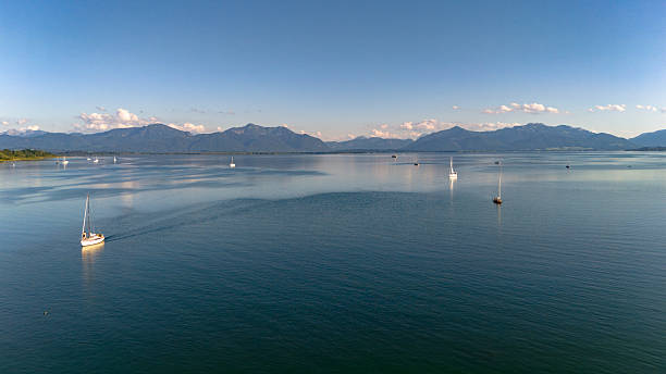 Wonderful summer landscape at Lake Chiemsee from a drone perspective