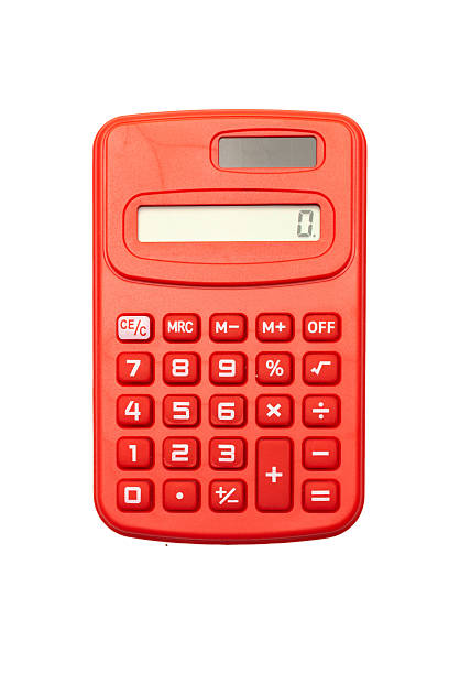 istock Red Solar Calculator Isolated on White Background with Digital Display 2222775372