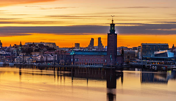 istock Stockholm City Hall beautifully illuminated and reflected at night 2222775654