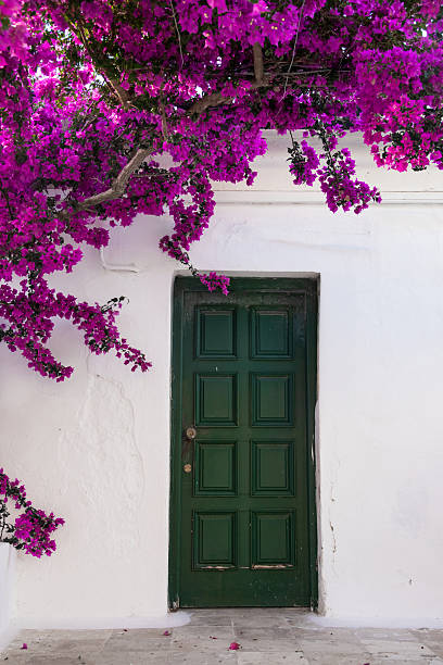 istock Greek monastery door with flowers 2222778320