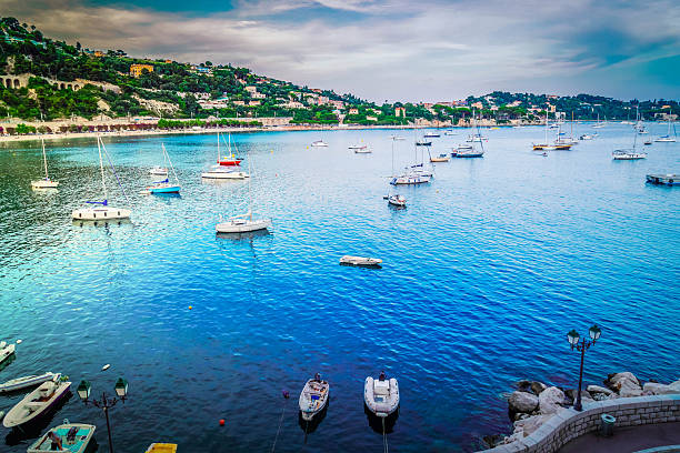 villefranche turquiose water with boats and ships, cote dAzur Provence, France