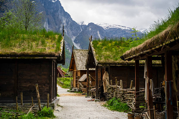 istock Traditional viking village and mountains 2222780862