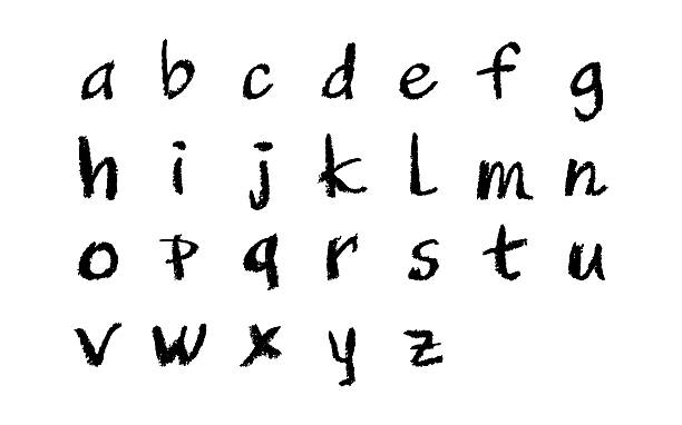istock English alphabet hand-drawn in a crayon. Lowercase black letters in chalk, pastel, or wax style. Highlighter effect on white board for kindergarten drawing and learning. Vector illustration. 2222783073