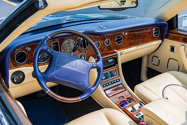 Chicago, Illinois, USA - September 08, 2024: 2001 Rolls-Royce Corniche vehicle, interior view. Retro classic car. 2001 Rolls-Royce Corniche car. 2001 Rolls-Royce Corniche at Chicago