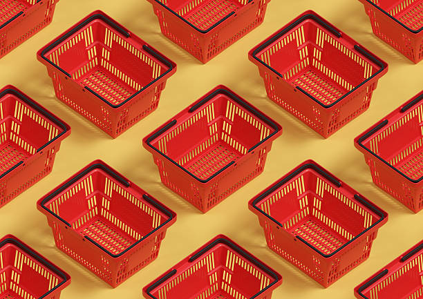 istock Seamless isometric pattern of a shopping basket. 3D illustration 2222790691