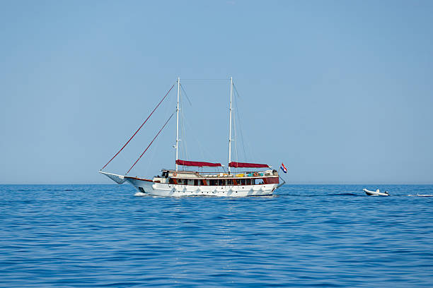 Tourist cruising ships on sea.