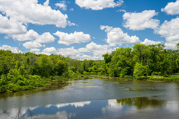 Scenic Raritan River in Spring, Clinton, New Jersey, USA