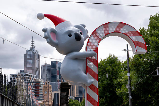 Melbourne, Australia: December 24th, 2024. Christmas Decorations in Downtown Melbourne at Christmas time.