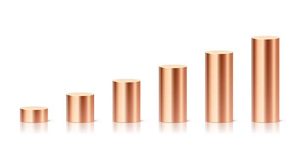 istock Copper metallic cylindrical podiums in ascending height. Minimalist 3D columns for ranking, data visualization, infographics, or product display. Realistic vector illustration 2222806208