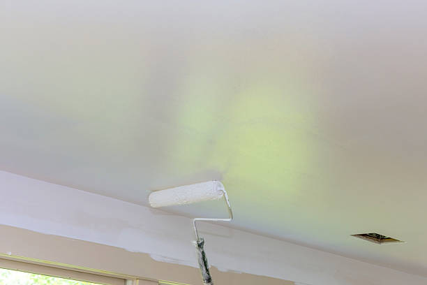 istock Painting ceiling with roller in bright, open living space during home renovation 2222806609