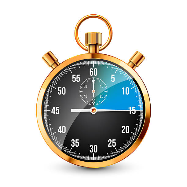 istock Realistic classic stopwatch. Shiny golden metal chronometer, time counter with dial. Blue countdown timer showing minutes and seconds. Time measurement for sport, start, finish. Vector illustration 2222806766