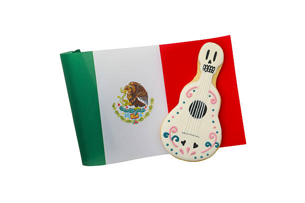 PNG, guitar with mexico flag isolated on white background.
