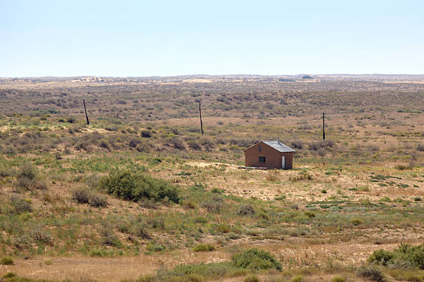 Shepherds' rest house on a pasture in the steppe area. Shot on a sunny summer day in the steppe, Astrakhan region