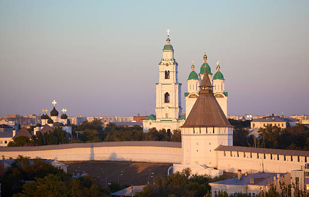 Beautiful view of the Astrakhan Kremlin (fortress). Shot in the summer at sunset, Astrakhan region, Russia