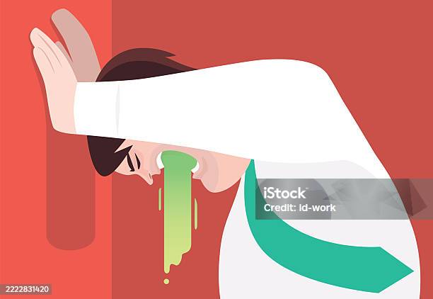 Vomiting Puddle Businessman Pushing Against Wall And Vomiting Stock Illustration ...