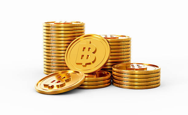 istock 3d Stack Of Golden Thailand Baht Coins Shiny Rounded Coins Stack On White Background 3d Illustration 2222839648