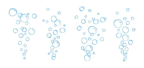 istock Set of soap or water bubbles drawing by chalk or charcoal. Foam pastel handdrawn elements. Vector wax pen line bubbles of fizzy drink like children written. Champagne doodle gas balloons 2222839893