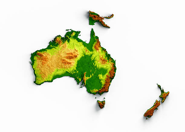 istock Oceania Map Shaded Relief Color Height Map On White Background 3d Illustration 2222839917