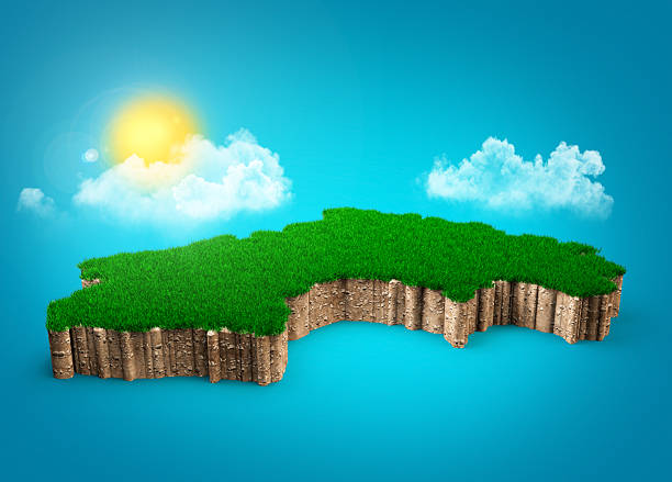 Guinea Map Soil Land Geology Cross Section With Green Grass And Rock Ground Texture 3d illustration