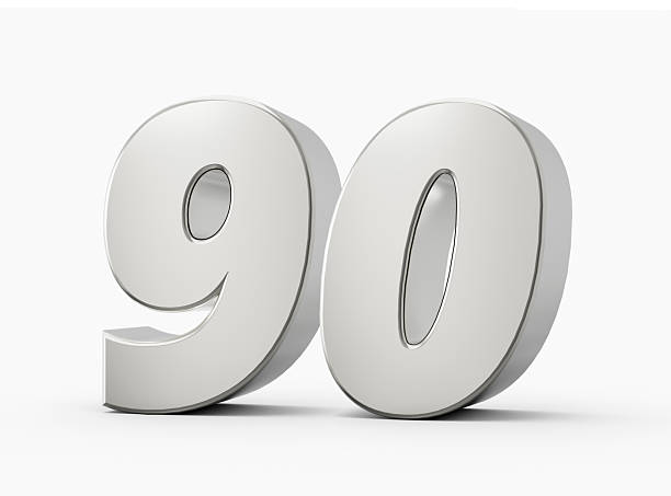 3d Shiny Silver Number 90, Ninety 3d Silver Number Isolated On White Background, 3d illustration