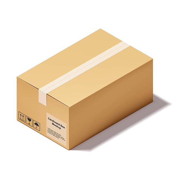 ilustraciones, imágenes clip art, dibujos animados e iconos de stock de estilo isométrico de maqueta de embalaje de caja de cartón rectangular aislada sobre fondo blanco, ilustración vectorial de plantilla de objeto de paquete de cartón marrón - envase de cartón