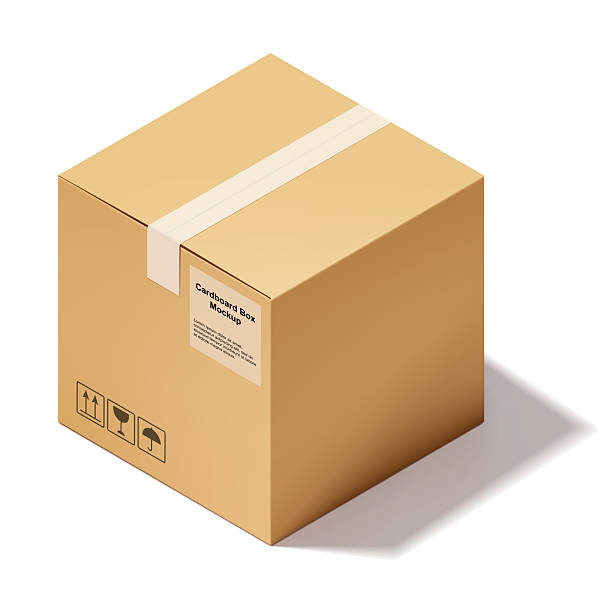 istock Isometric style of square cardboard box packaging mockup isolated on white background, brown paper carton package parcel object template vector illustration 2222844291