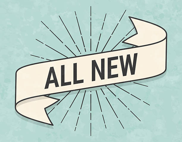 All New. Banner, ribbon, label in a trendy vintage style. Beautiful retro ribbon with old textured paper and sunbursts in the background. Colors used: green, blue, beige and black. The banner is beige with a black outline, the sunbursts and the text are black. The background is green-blue. Vector Illustration (EPS file, well layered and grouped). Easy to edit, manipulate, resize or colorize. Vector and Jpeg file of different sizes.