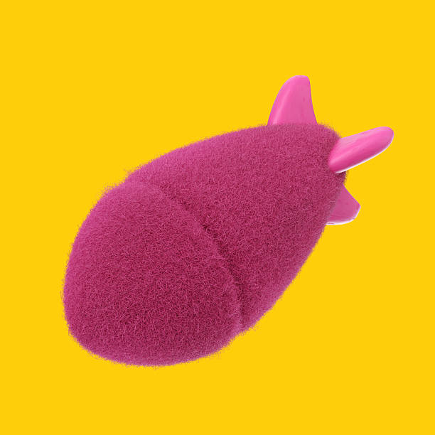 istock Flying nuclear air bomb in creative cute toy style. Cartoon 3d render felt or fur element. Military bright concept design isolated on color background. 2222845858