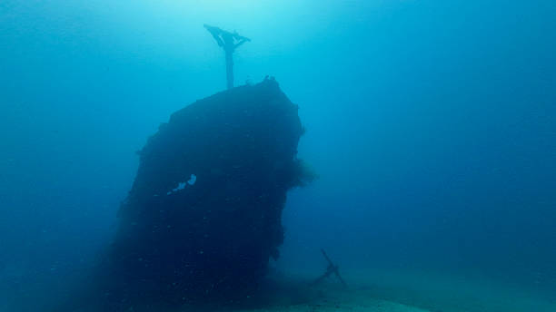 istock Silhouette of sunken ship underwater. 2222855538