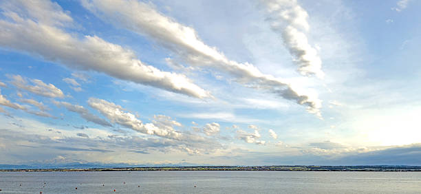 Interesting cloud formation on Lake Constance with blue sky.