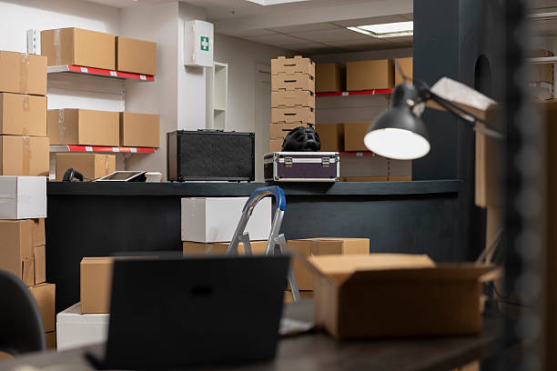 istock Empty depot storage room in distribution center shows workspace prepared 2222870892