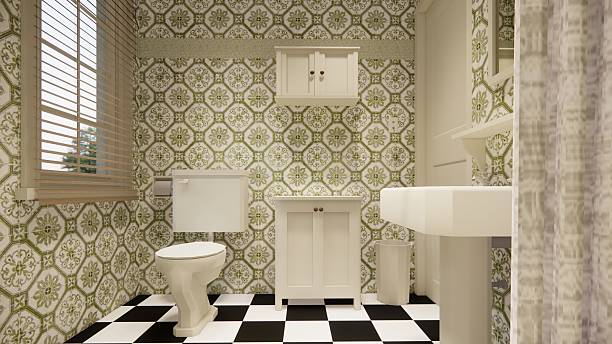 Vintage apartment bathroom interior 3d rendering.