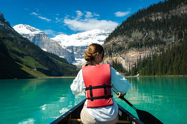 istock Canoeing on turquoise glacial lake 2222873639
