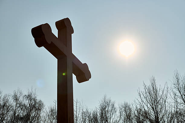 Close up wooden religious cross in nature