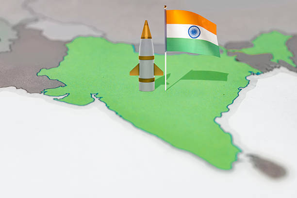 istock India flag with nuclear missiles on the world map 2222877339